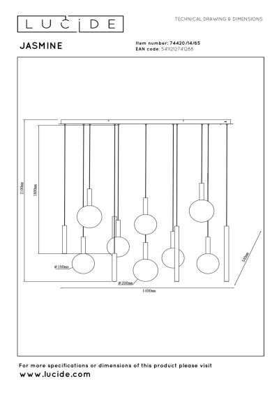 Lucide JASMINE - Pendant light - LED Dim. - CCT - 14x4,4W 2200K/3300K - Suitable for double-height spaces and high ceiling - Copper - Premium